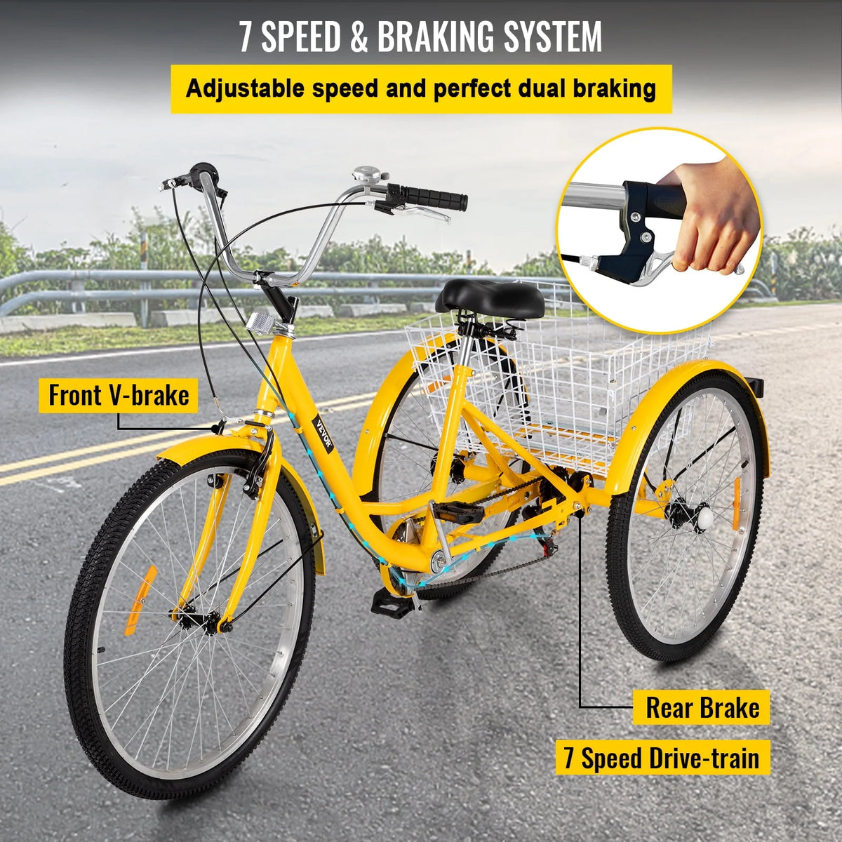 26 inch 7-Speed Adult Tricycle with Basket U495304