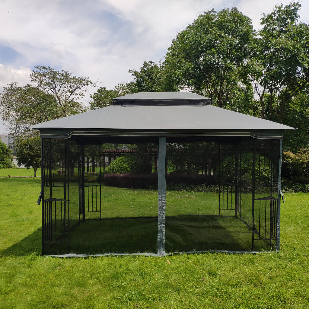 Gray Outdoor Patio Gazebo Canopy Tent with Ventilated Double Roof and Mosquito Net S39220