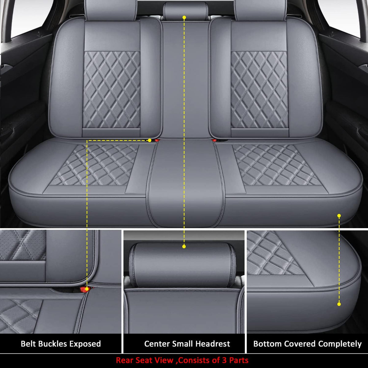 Beige Faux Leather Car Seat Covers Full Set F1794