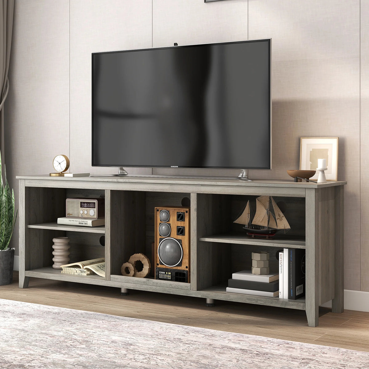 Natural Wood TV Stand with 2 Door Cabinet E1009