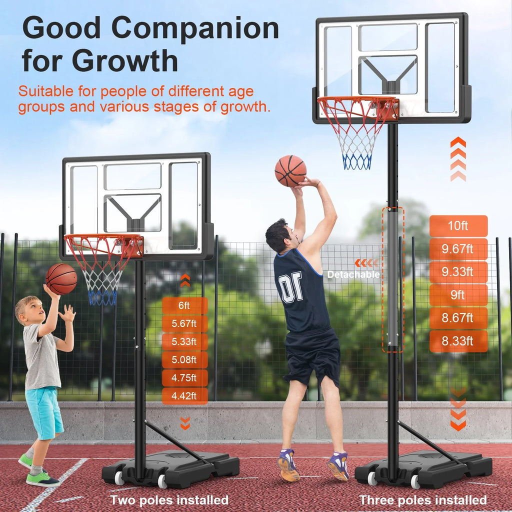 Height Adjustable Portable Basketball Hoop with Shatterproof PVC Backboard and 18 Rim E8090