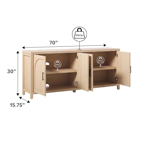 70 Inch Coastal Oak 4-Door Sideboard Buffet N95138