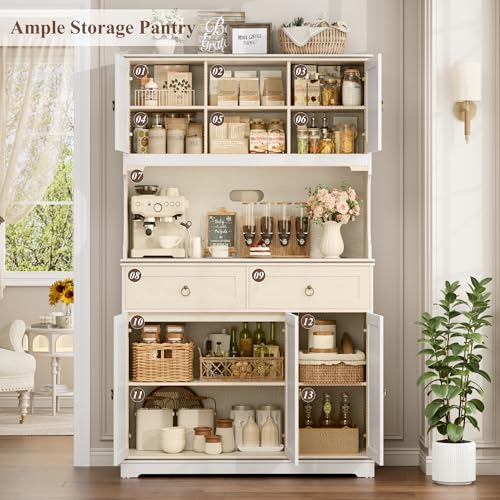 White Kitchen Pantry Cabinet with Charging Station J822208