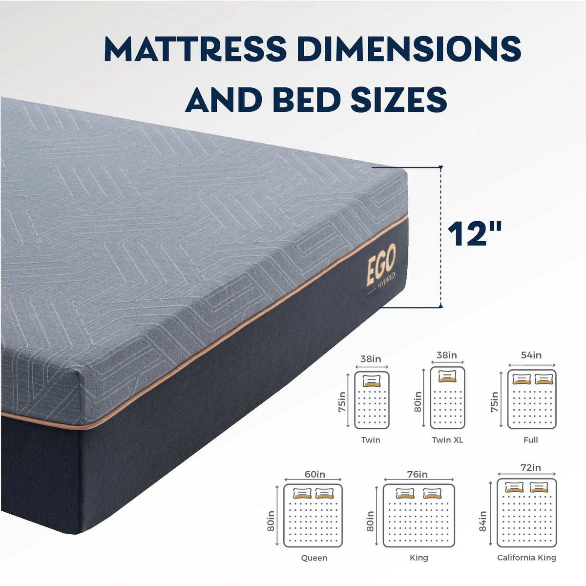 Black 12 inch Full Size Memory Foam Hybrid Mattress C5026