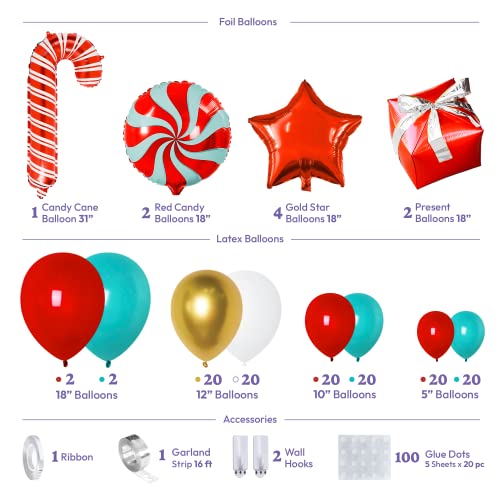 Red and Green Christmas Balloon Arch Kit with Candy Cane and Star Foil Balloons P14236