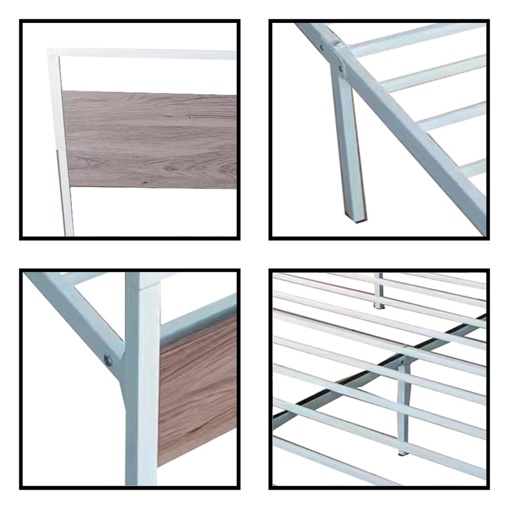 King Metal Platform Bed Frame with Wood Headboard and Footboard White D5562