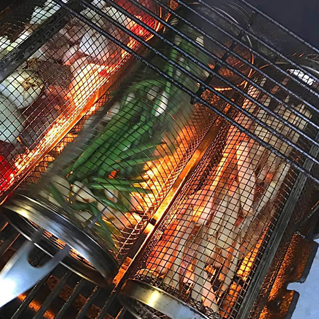 2Pcs Portable BBQ Rolling Basket Round Stainless Steel Grill Mesh with Removable Cover H451