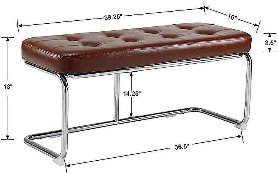 39 Inch Upholstered Leather Dining Bench with Metal Legs I77870