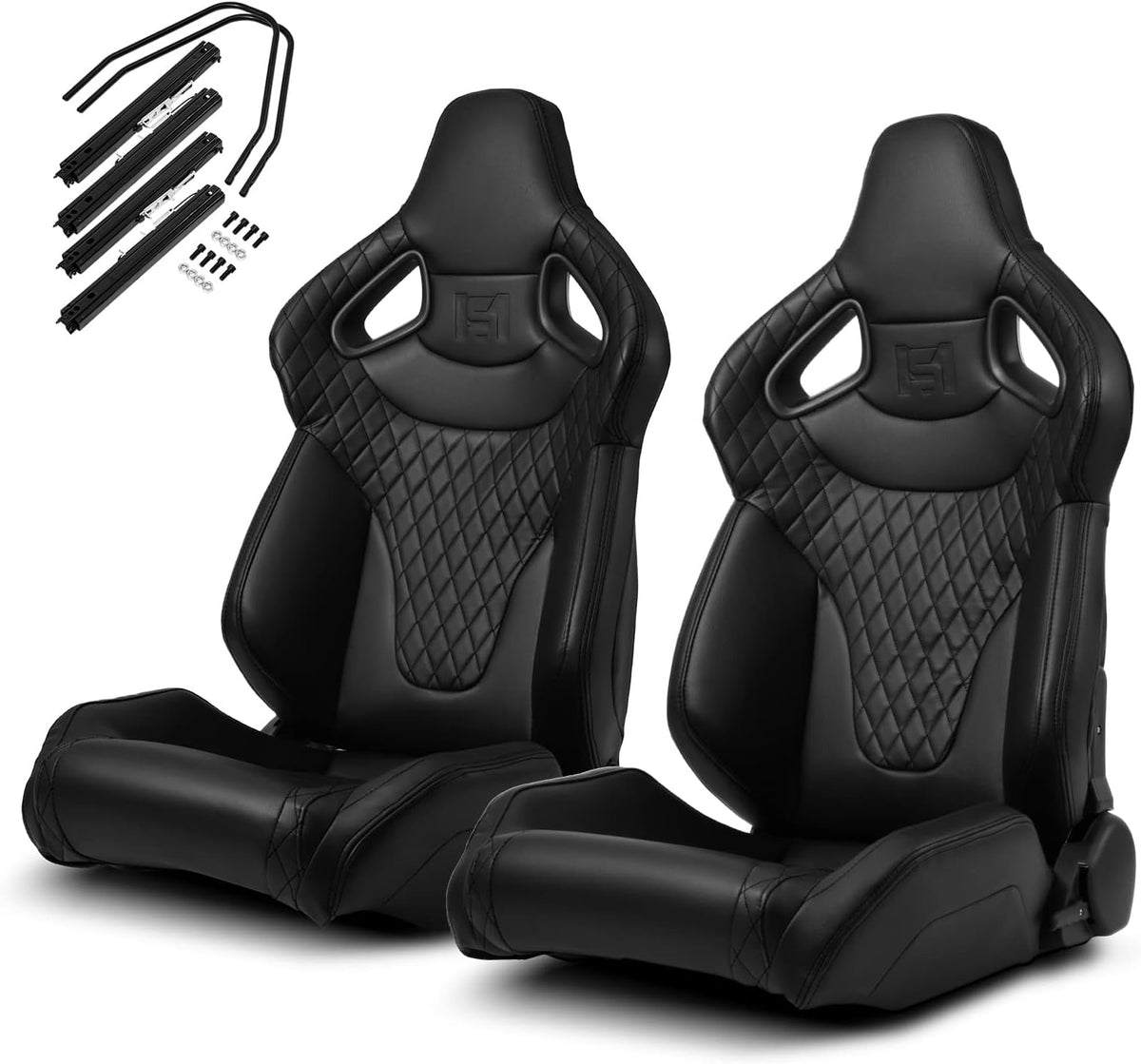 Black PVC Racing Seats with Slider Q667542