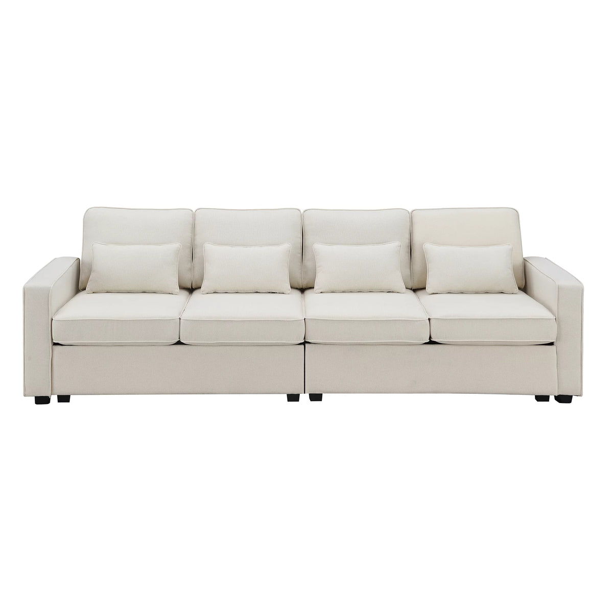 104" Beige 4-Seater Sofa with Armrest Pockets and Pillows U79913