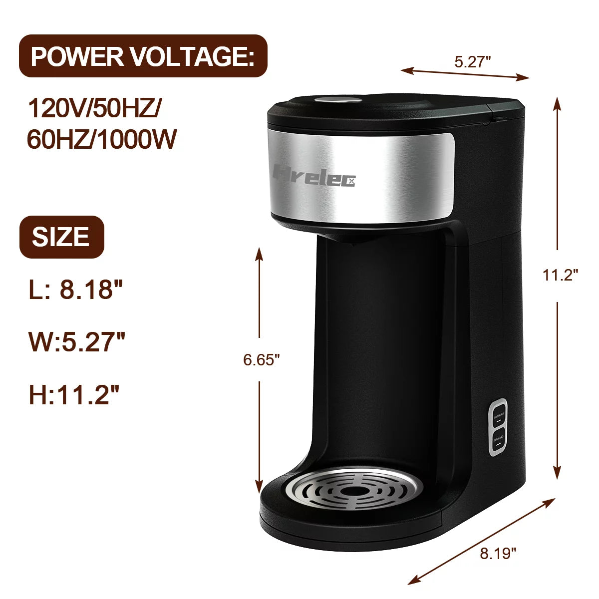 Mini Coffee Machine with Self-Cleaning Function and 8-14 oz Brew Size N8951