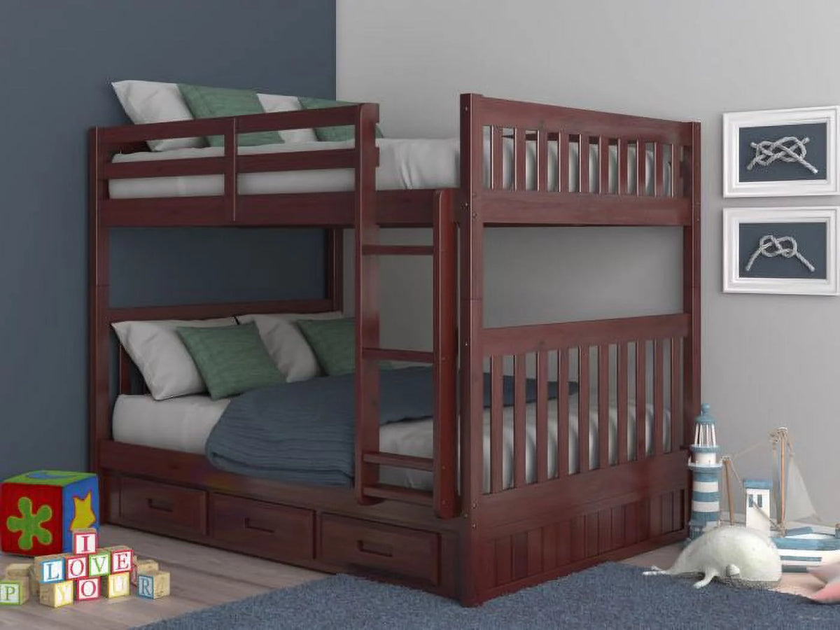 Full over Full Size Ladder Bunk Bed with 3 Drawers S834