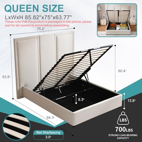 Queen Size Linen Upholstered Platform Bed with Storage Drawers J581757