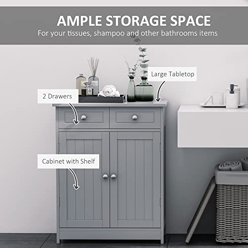 Grey Wooden Bathroom Floor Cabinet with 2 Doors and 2 Drawers N967