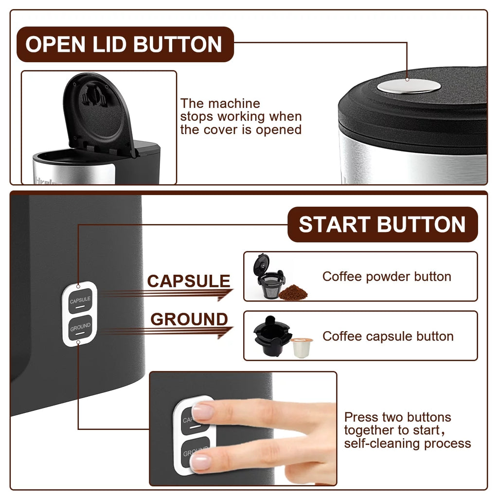 Mini Coffee Machine with Self-Cleaning Function and 8-14 oz Brew Size N8951