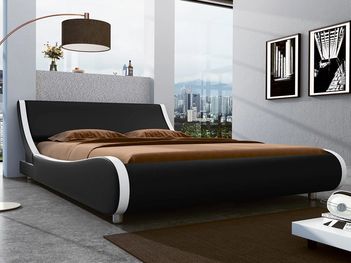 Black Queen Size Faux Leather Platform Bed Frame K7784