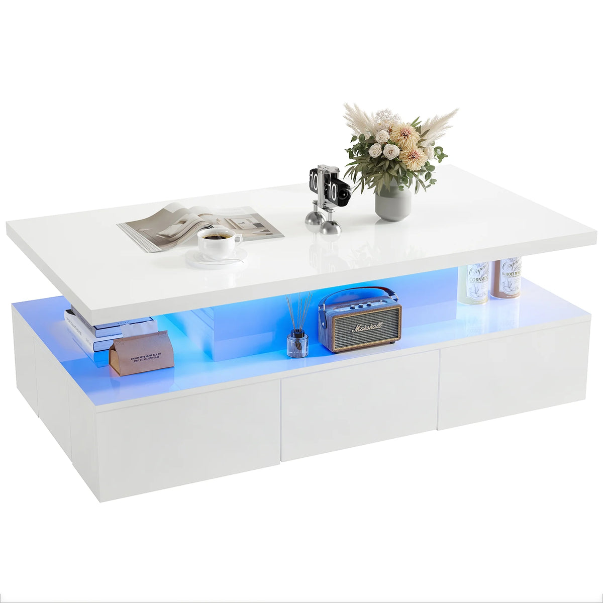 White LED Coffee Table with 4 Drawers Z4678