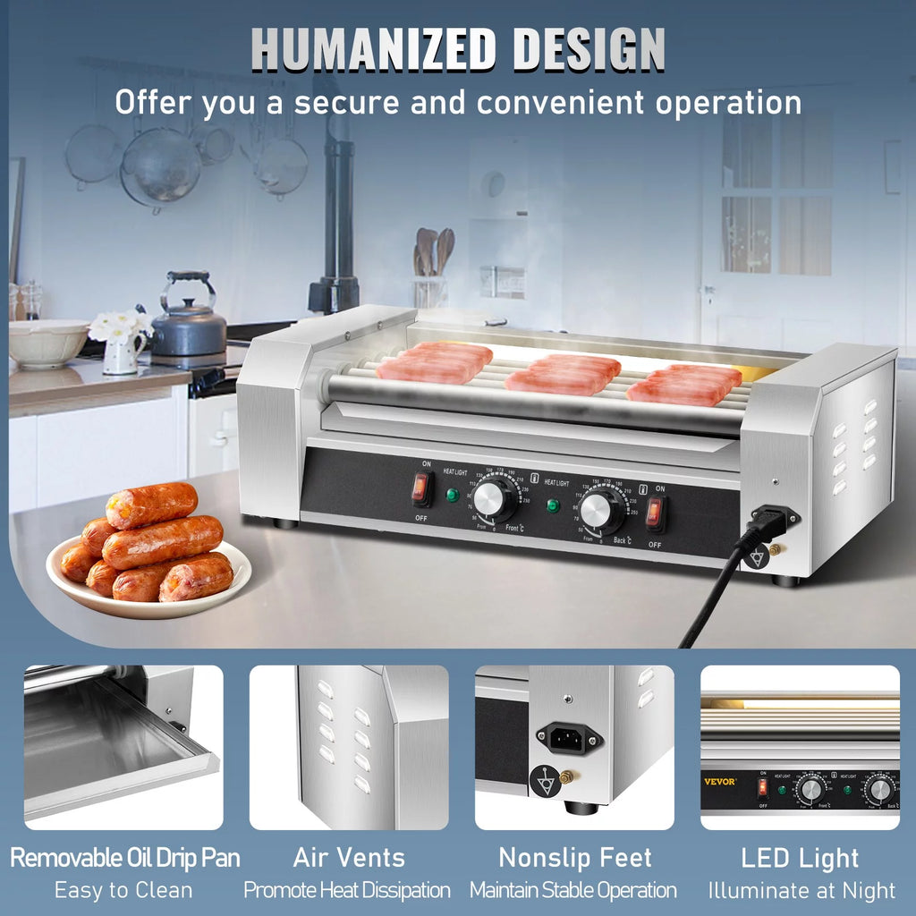 12 Hot Dog 5 Roller Grill Cooker Machine Stainless Steel 750W D4739