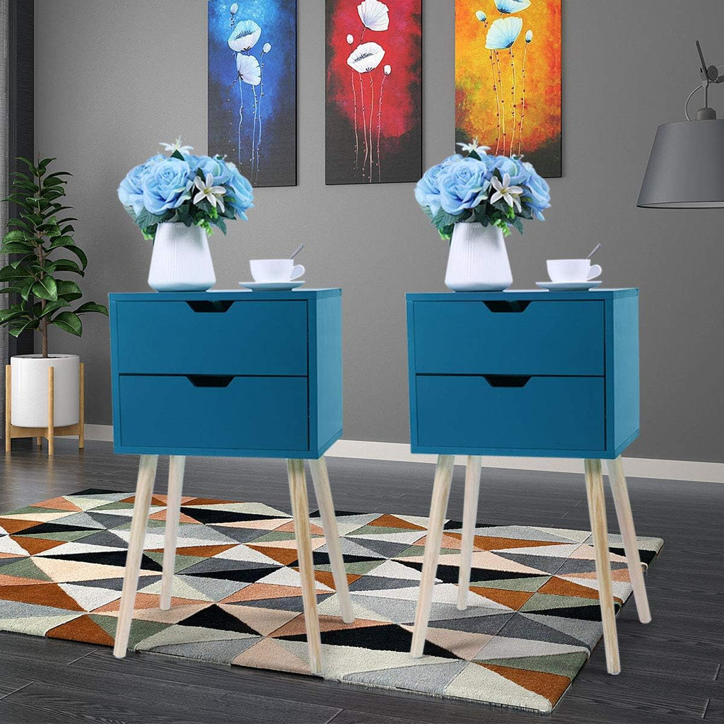 Set of 2 White Walnut 2 Drawer Wood Nightstand K3134