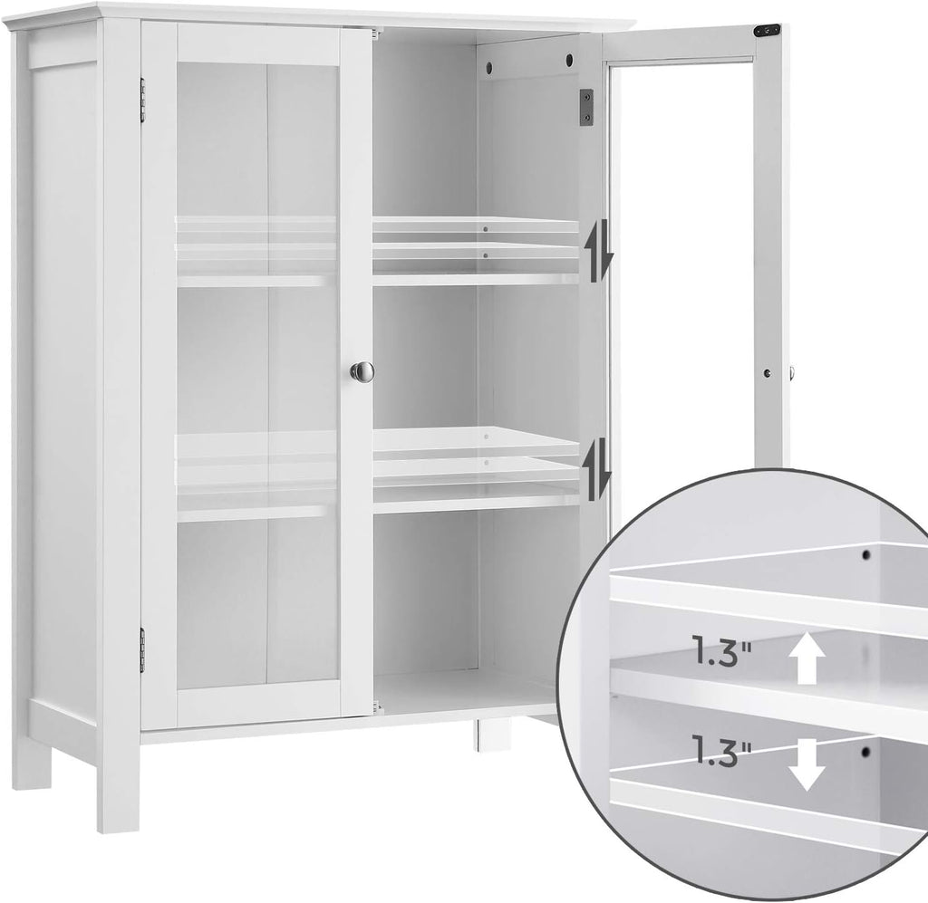 Storage Cabinet with 2 Adjustable Shelves, Transparent Glass Doors, Matte White R123843