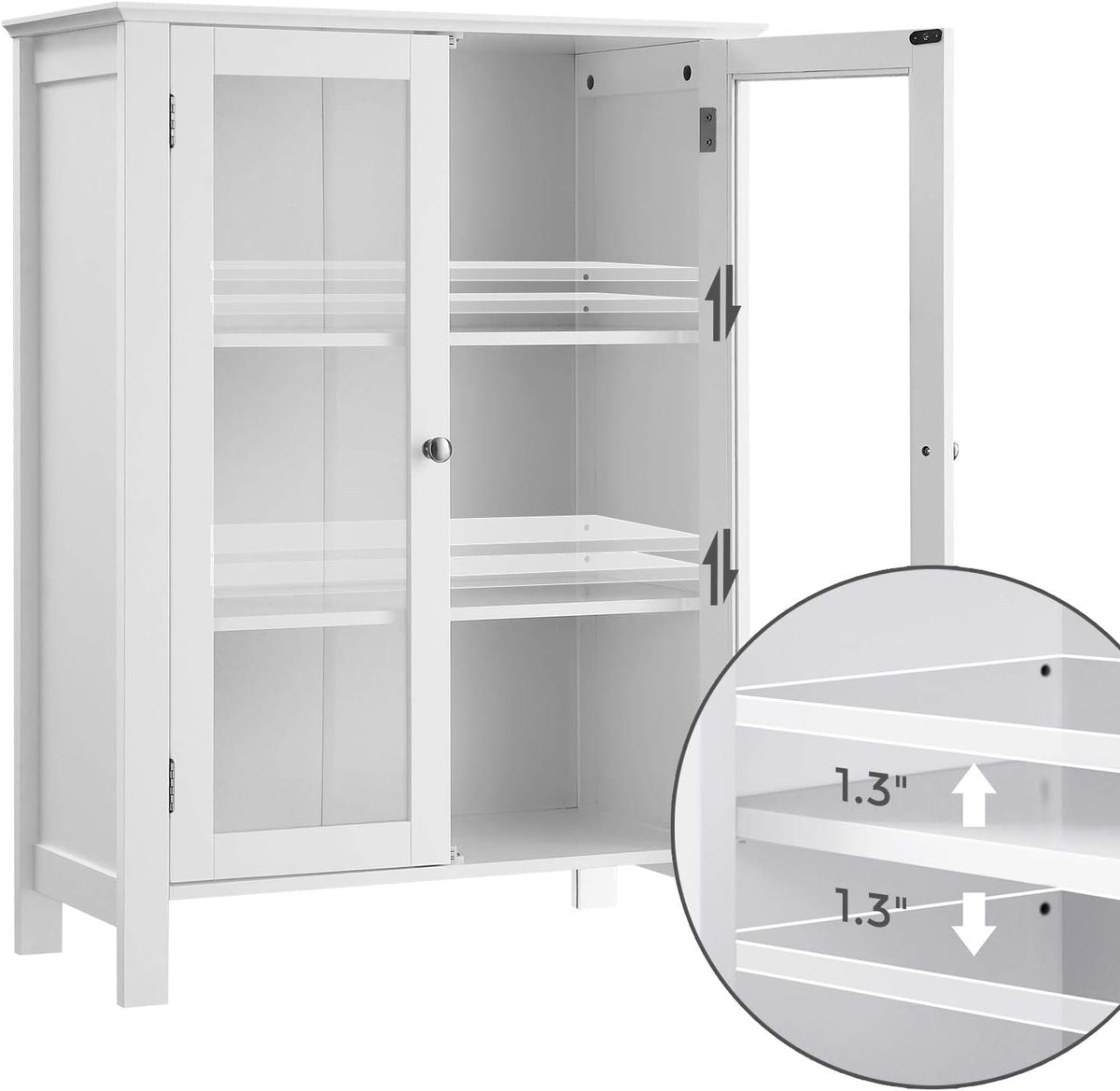 Storage Cabinet with 2 Adjustable Shelves, Transparent Glass Doors, Matte White R123843
