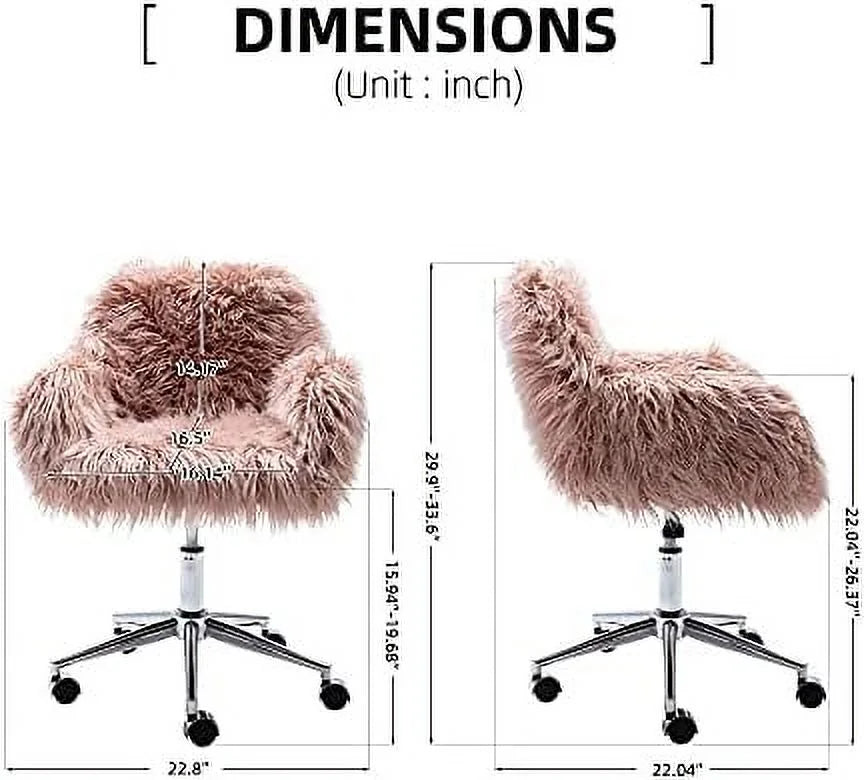 Fluffy Faux Fur Swivel Office Chair with Wheels D2524