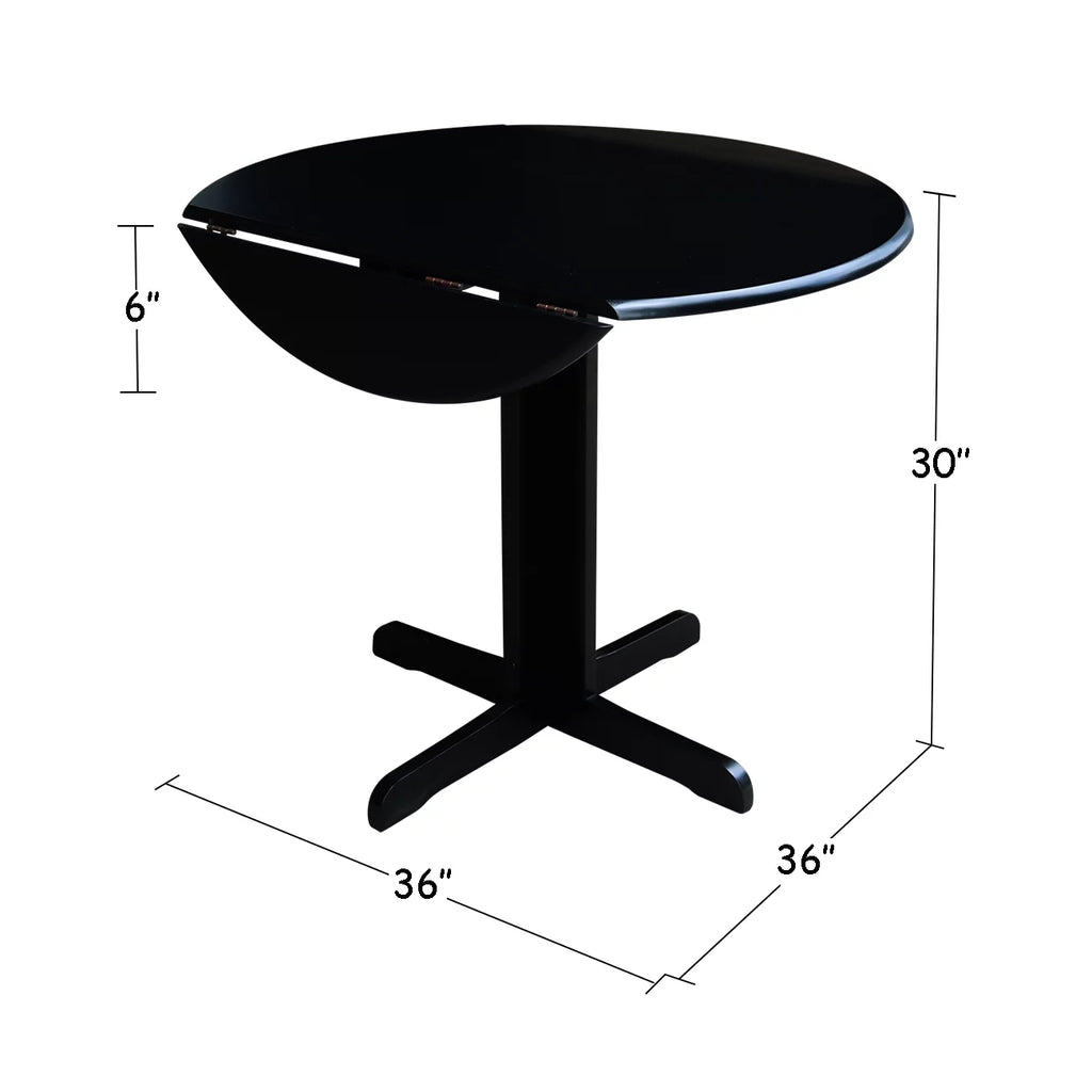 36 inch Dual Drop Leaf Dining Table with Two X-back Chairs in Black Z3579