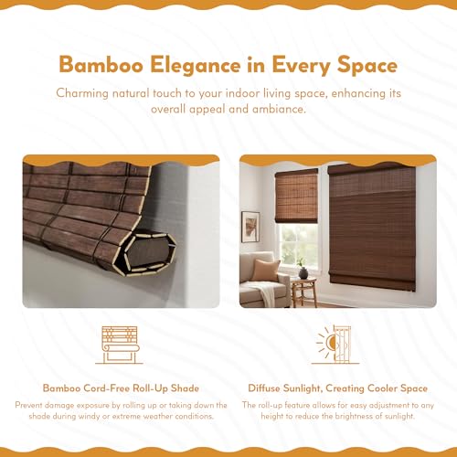 Cordless Bamboo Roman Shades - Driftwood - 28.5 in. W x 64 in. L X29550