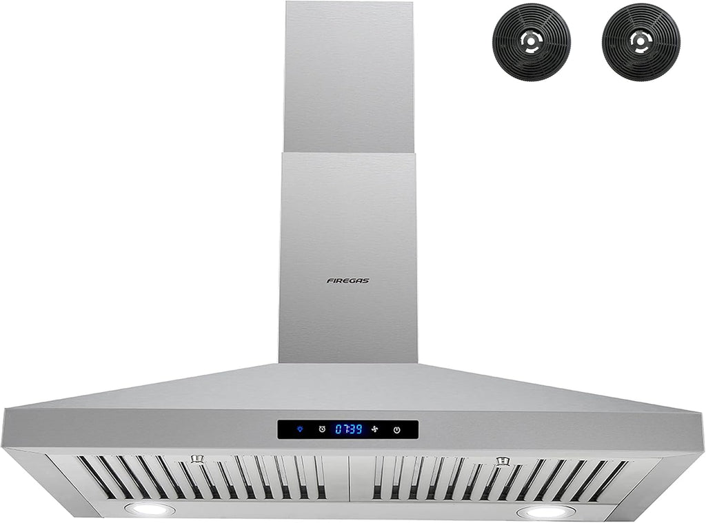 Stainless Steel Wall Mount Range Hood with 3 Speed Exhaust Fan and Aluminum Mesh Filters D972