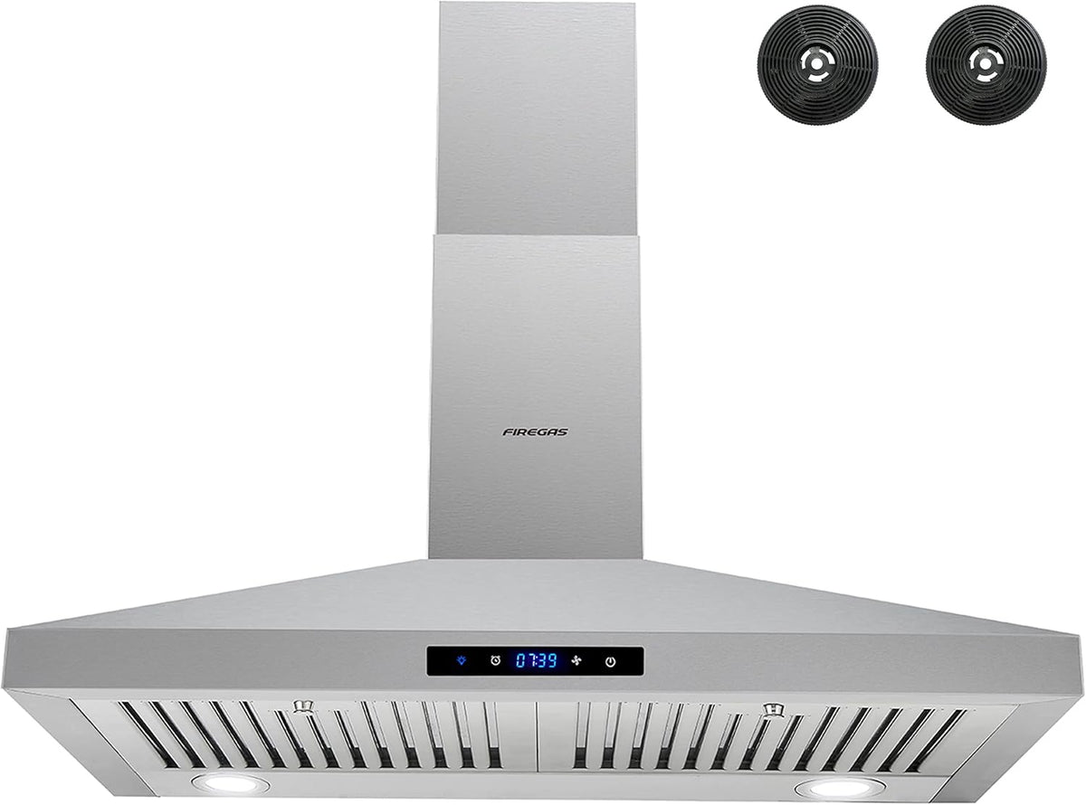 Stainless Steel Wall Mount Range Hood with 3 Speed Exhaust Fan and Aluminum Mesh Filters D972