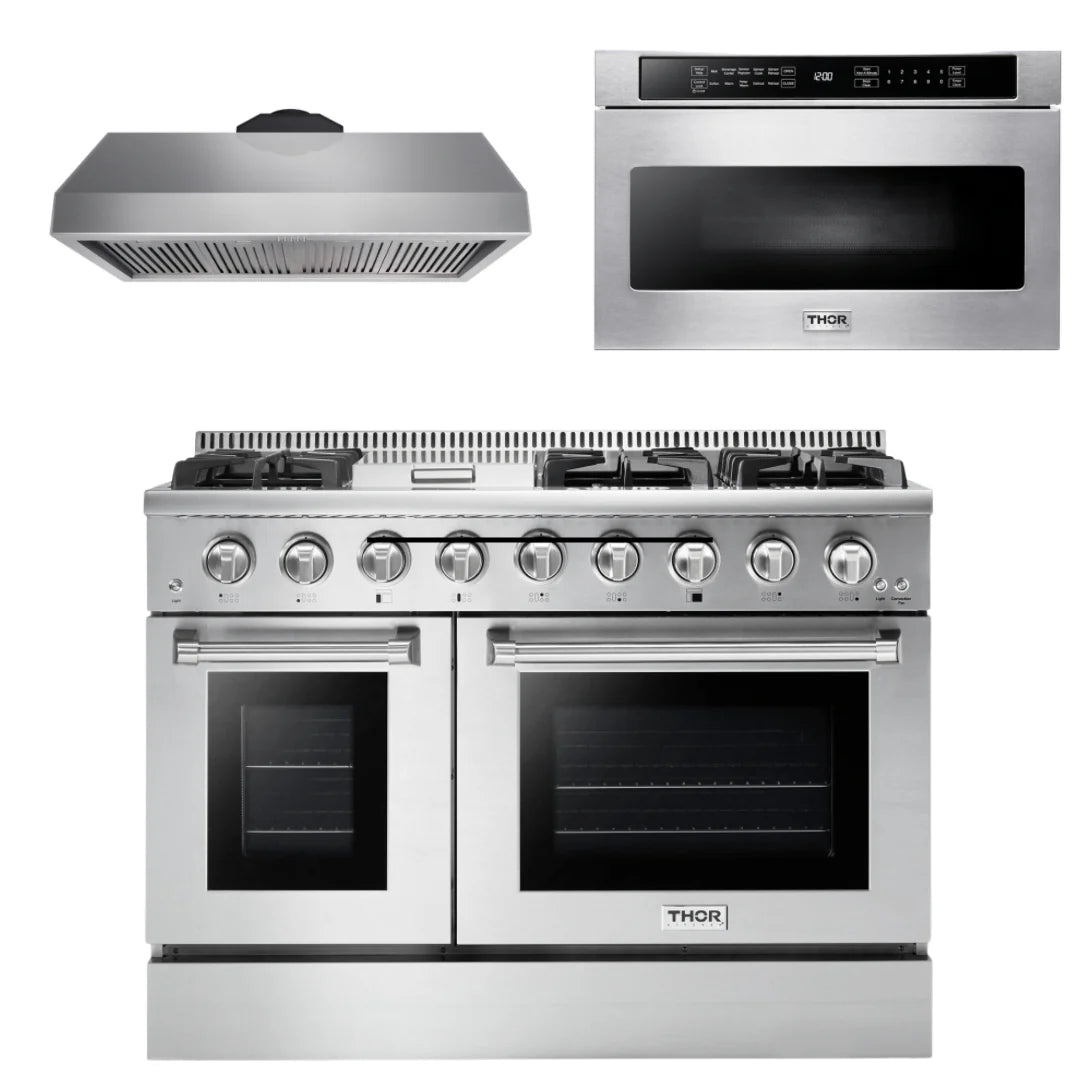 48 Dual Fuel Range, Range Hood, Microwave T175262