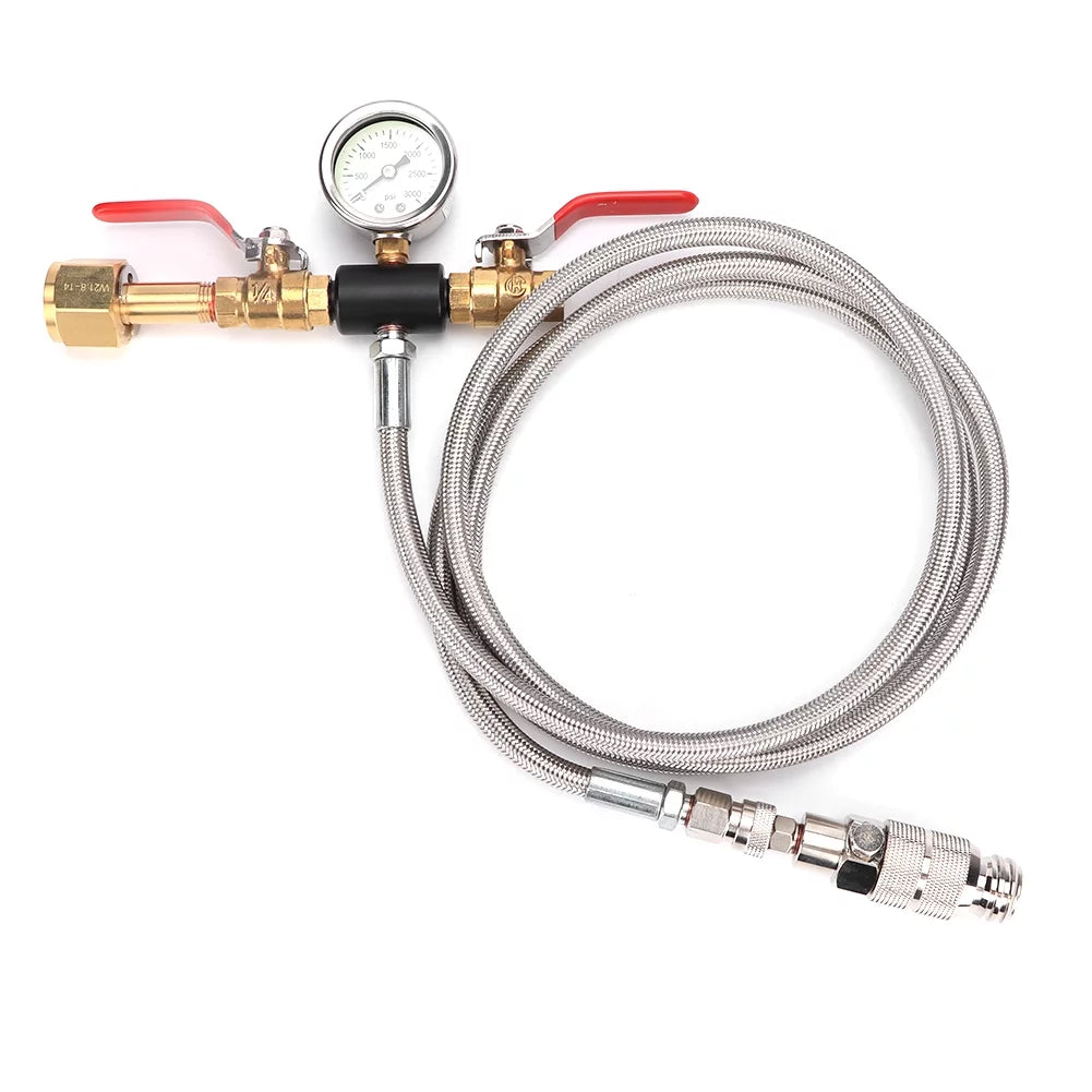 C O2 Filling Valve Dual Valve Connector CO2 Filling 1.8m Hose Adapter with Gauge for Sodastream R3781