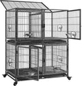 Stackable Dog Crate with Divider 43'' Rolling Heavy Duty Dog Cage with Open Top 2 Removable Trays H881513