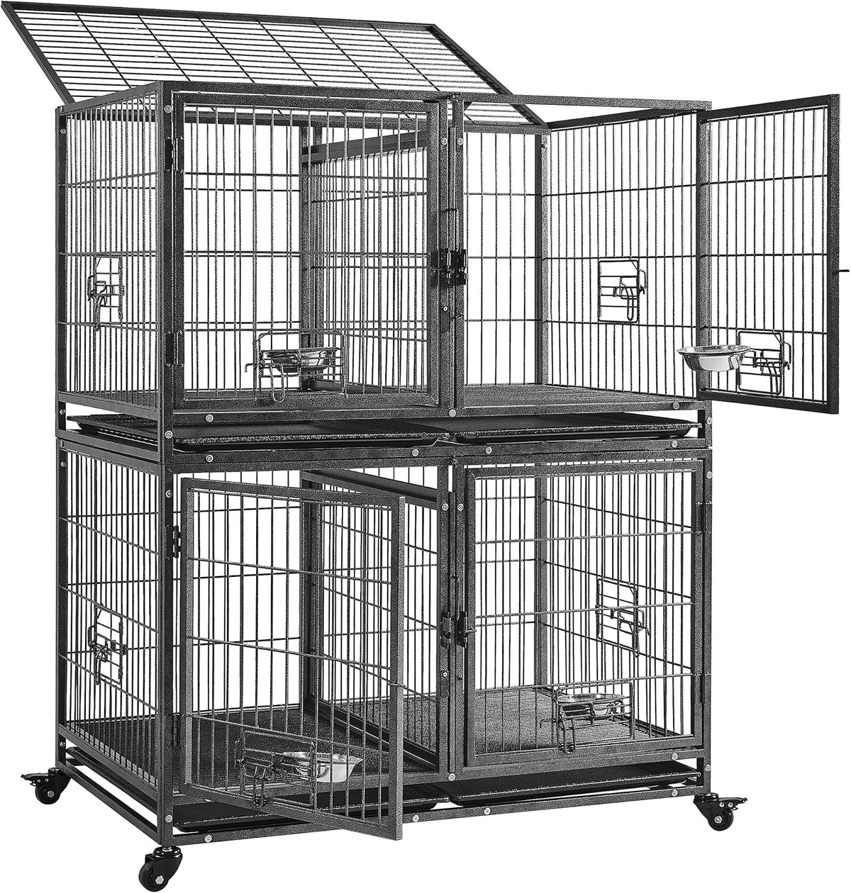 Stackable Dog Crate with Divider 43'' Rolling Heavy Duty Dog Cage with Open Top 2 Removable Trays H881513