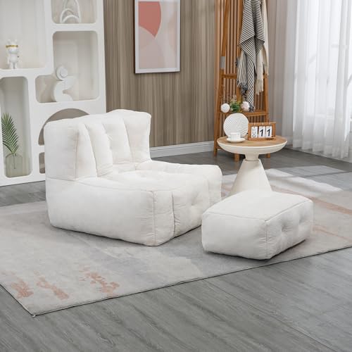 Blue Fluffy Bean Bag Chair with Memory Foam and Ottoman A489324