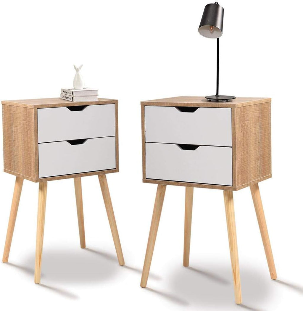 Set of 2 White Walnut 2 Drawer Wood Nightstand K3134