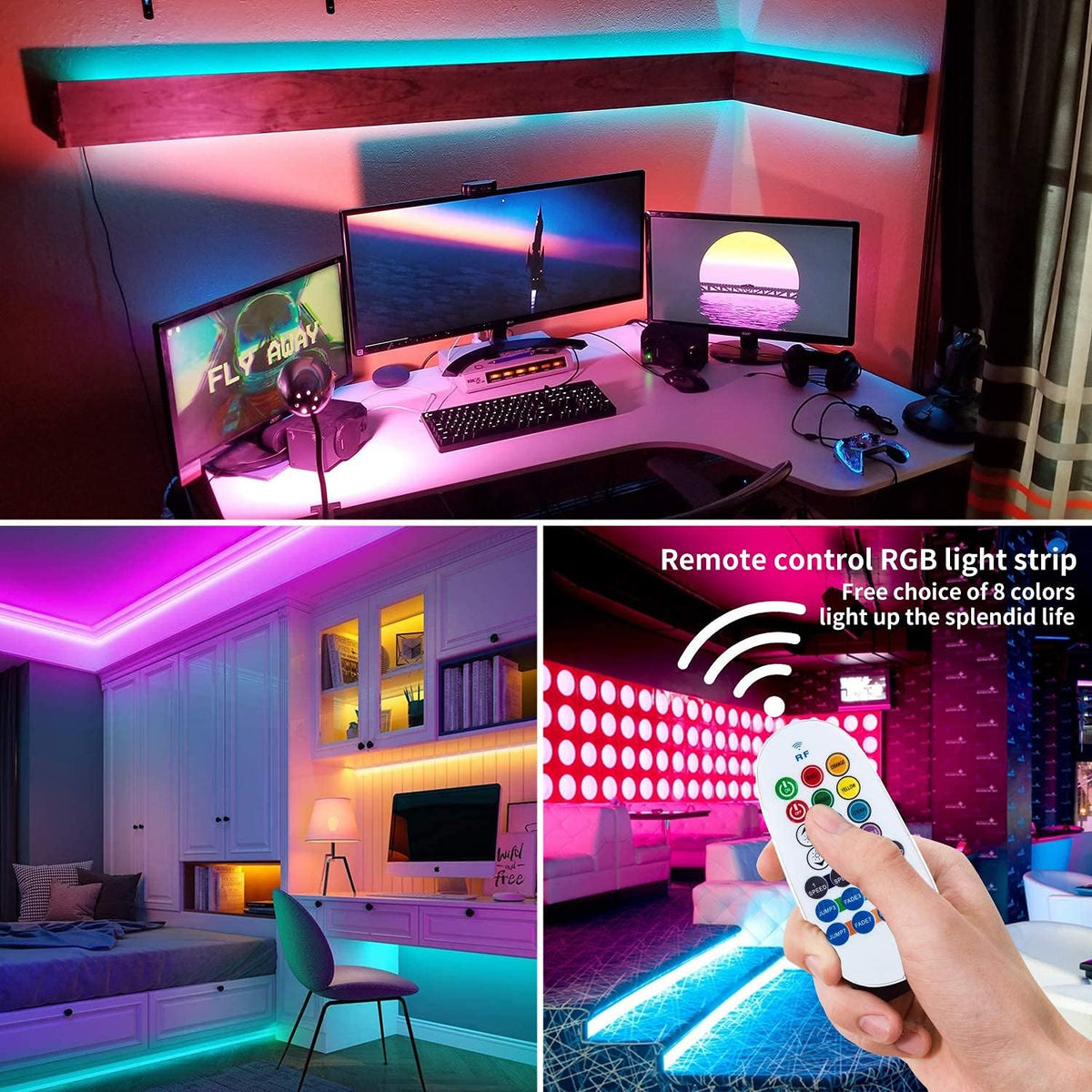 8 Colors RGB Dimmable 65.6ft 20m Waterproof IP65 Flexible Strip Light L51484