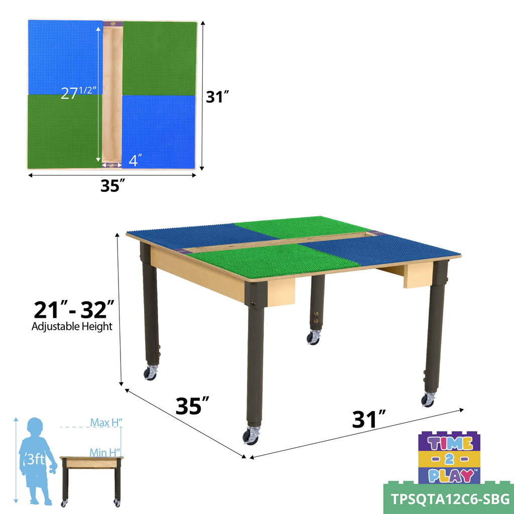 35" Square Birch Plywood Building Blocks Table with Wheels E15108