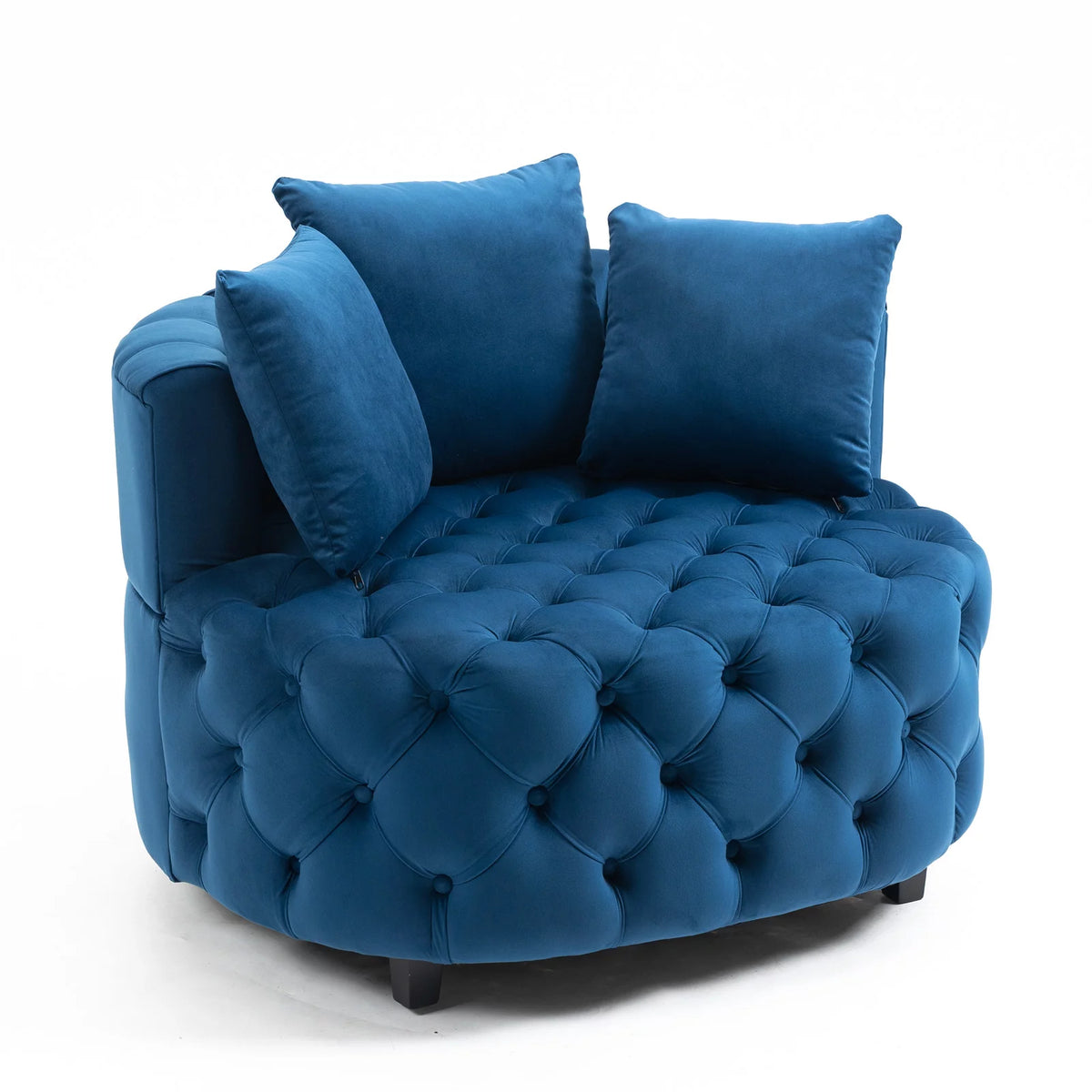 Navy Blue Velvet Oversized Barrel Accent Chair with 3 Pillows E8245