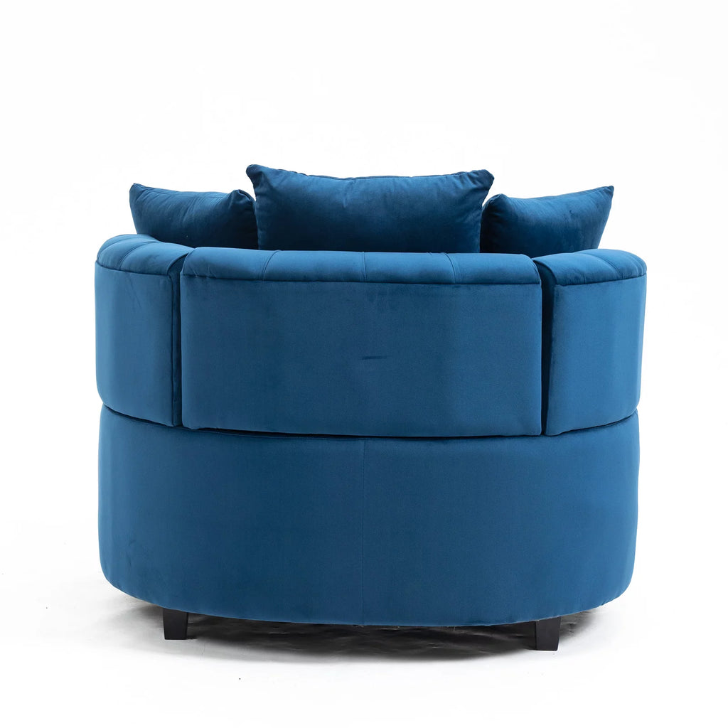 Navy Blue Velvet Oversized Barrel Accent Chair with 3 Pillows E8245