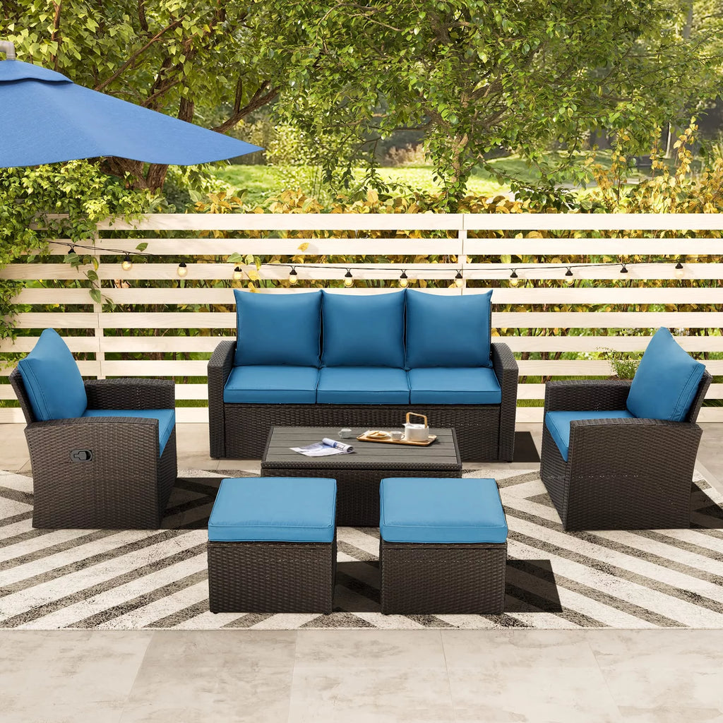 6 Pieces Wicker Rattan Sofa and Table K59179