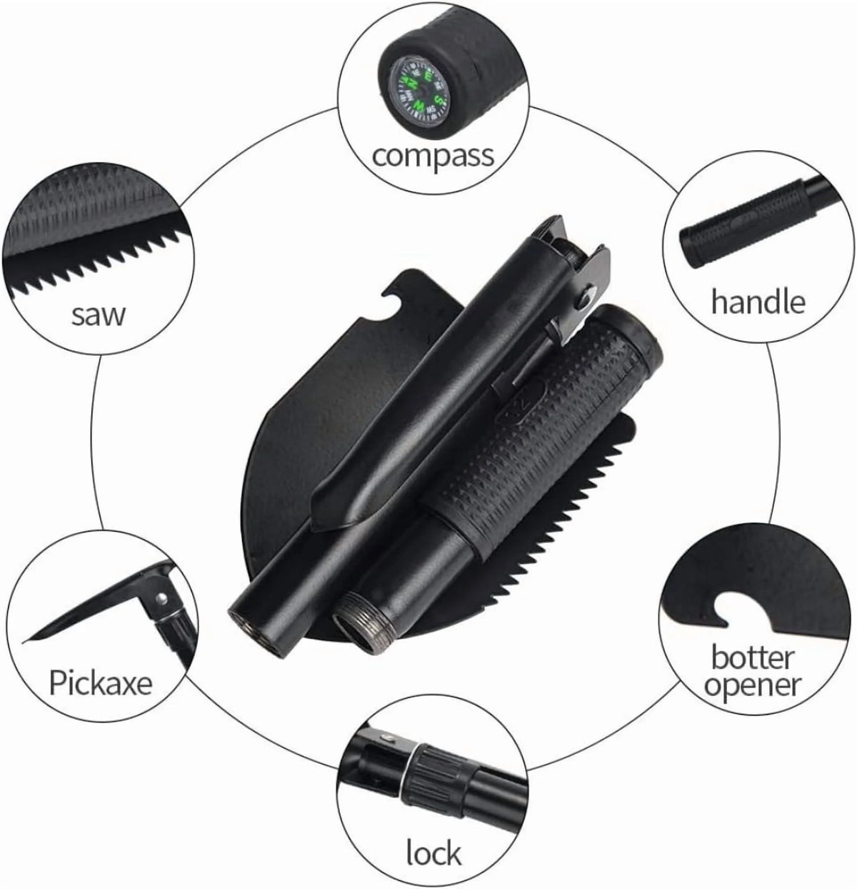 Black Folding Camping Shovel with Carrying Pouch I50001