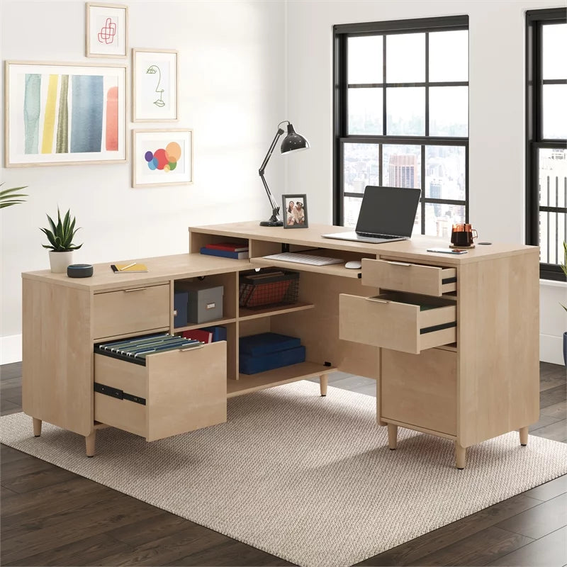 Contemporary L-Shaped Engineered Wood Desk X283556