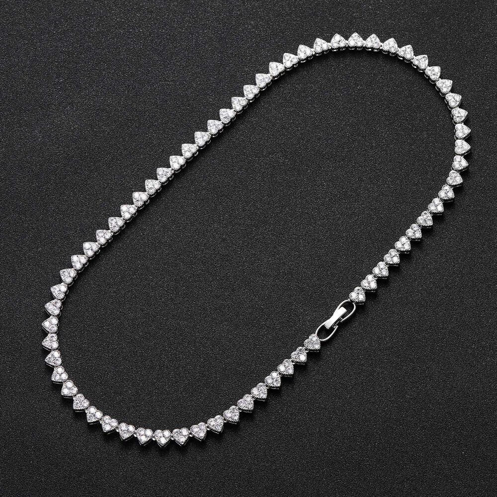 18K Gold Silver Plated 6.5mm Hip Hop Heart Chain Necklaces CZ S623