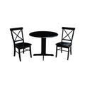 36 inch Dual Drop Leaf Dining Table with Two X-back Chairs in Black Z3579