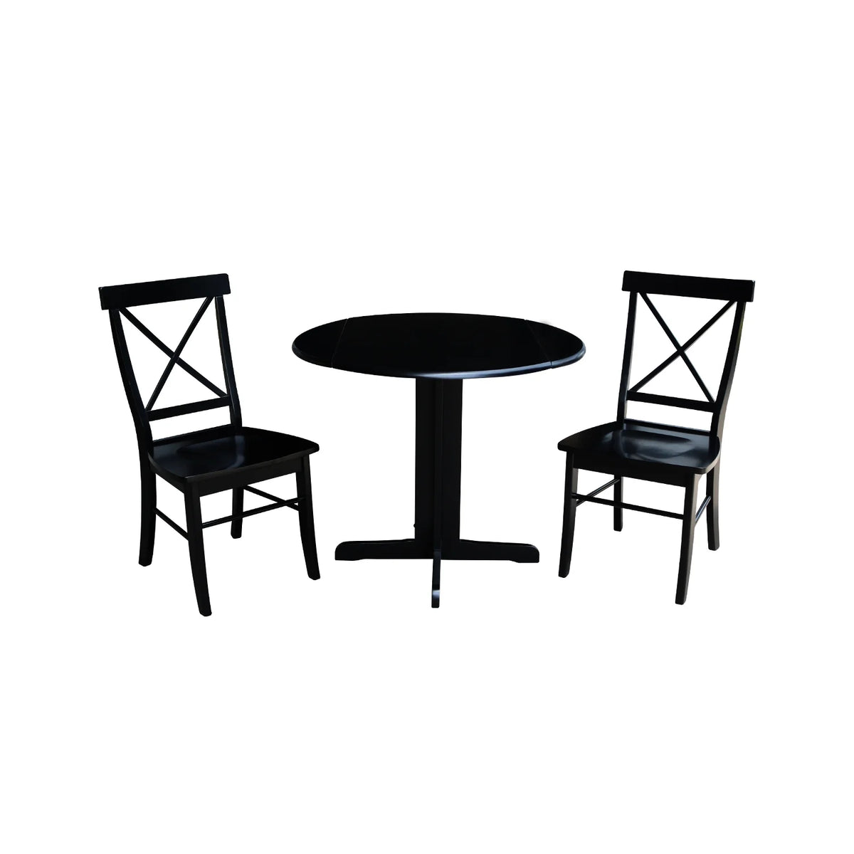 36 inch Dual Drop Leaf Dining Table with Two X-back Chairs in Black Z3579