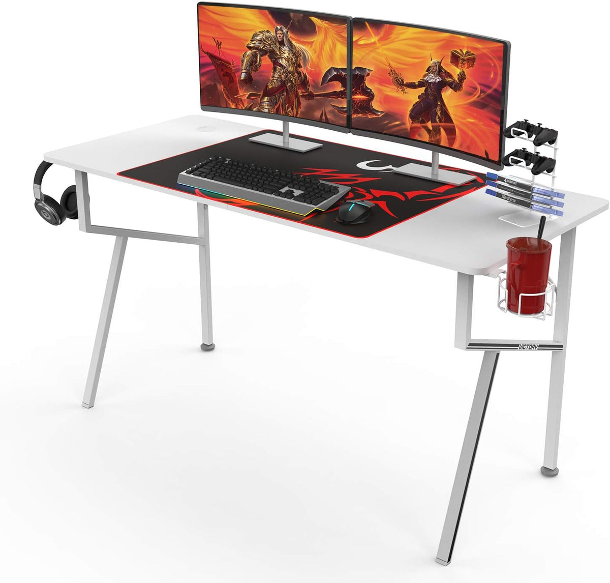 55'' Black Carbon Fiber Gaming Desk with Mouse Pad Y76058