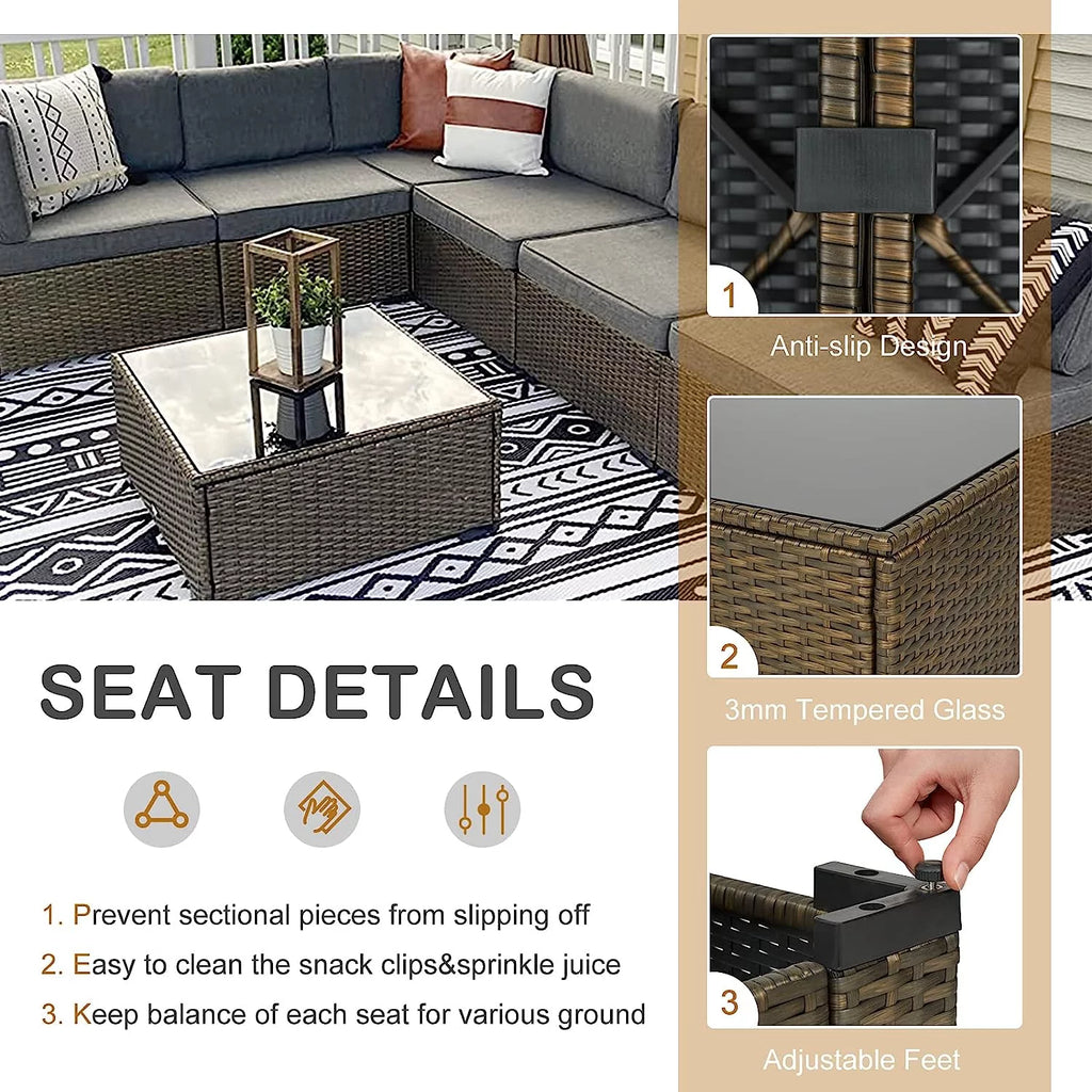 7pcs Wicker Sectional Sofa with Cushions W492101