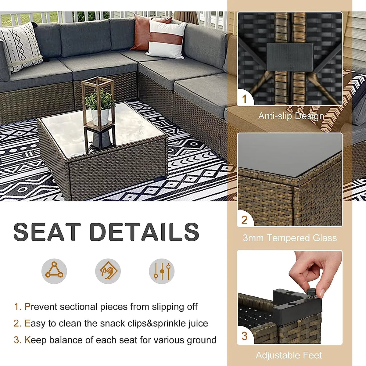 7pcs Wicker Sectional Sofa with Cushions W492101