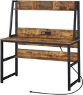 47 Inch Writing Desk with Power Outlet and Bookshelves I48915